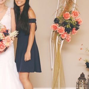 navy off the shoulder dress